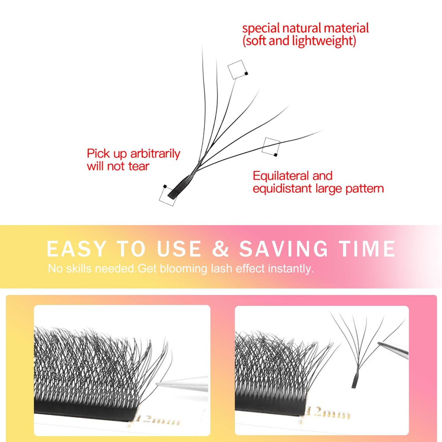 W Lash Extensions 6D Eyelash Extensions W Shape 0.07mm Thickness C Curl Mix 8-15mm Premade Fans Individual Lashes Matte Black Volume 12 Rows Crisscross False Eyelashes(W-6D-0.07-C,8-15mm)