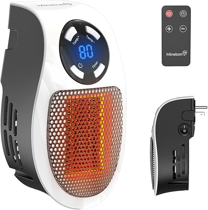 450W Space Heater, Remote Wall Outlet Electric Small Space Heater as Seen on TV with Adjustable Thermostat and Timer and L...