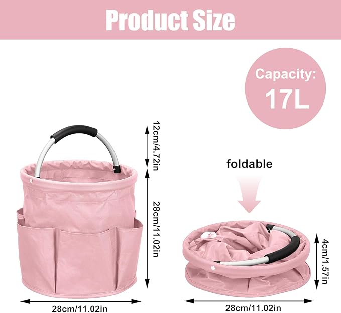 Cleaning Caddy for Cleaning Supplies, 17L Cleaning Supply Caddy with Handle Foldable Cleaning Supplies Organizer Bucket Tool Bag Organizer Cleaning Products Organizers for Home, Garden (Pink)