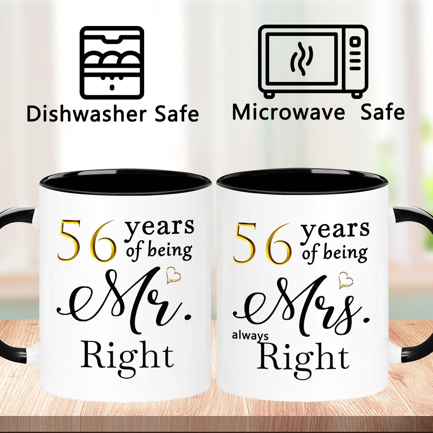 WOSIWULA 56 Year Anniversary Birthday Coffee Mugs Set of 2, 56th Wedding Anniversary Decorations Gifts for Couple Grandparents Parents Women Men Wife Husband Her Him, 56th Birthday Gifts, 11oz