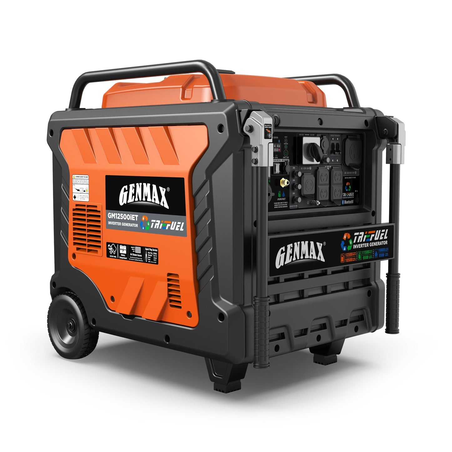 GENMAX 12500W Tri-Fuel Inverter Generator with Bluetooth & CO Shield (2026 Model) - Quiet, 50A Outlet, 2-Wire Auto Start, Ideal for Home Backup, RV, Camping - EPA Compliant