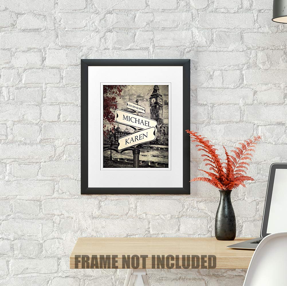 A&T ARTWORK Lovers Crossroads Personalized Photo Prints Gift,includes Names and the Date Unique Gift for the Wedding Anniversary.14x11 inches D-Mats UNFRAMED