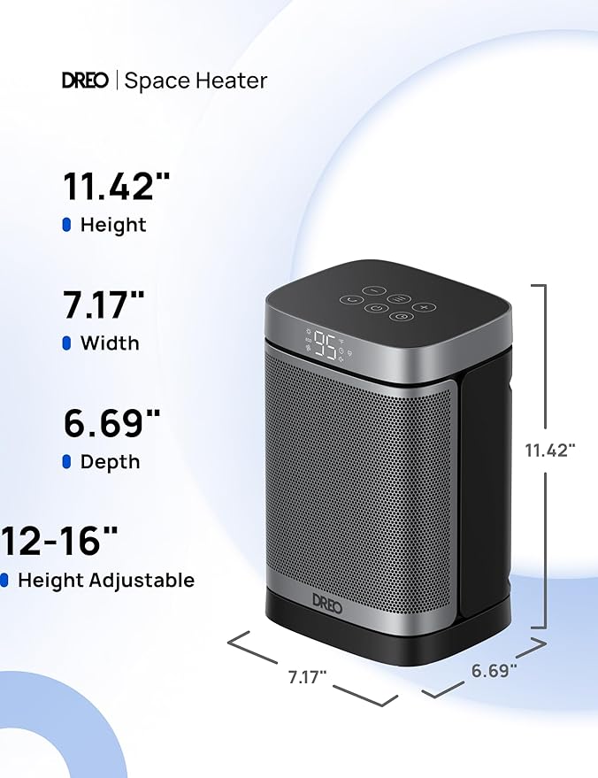 DREO Space Heater, 1500W Portable Electric Heaters for Indoor Use, PTC Ceramic Heater for Office with Remote, Thermostat, 70°Oscillation, 12H Timer, 5 Modes, Safe Quiet Room Heater for Bedroom