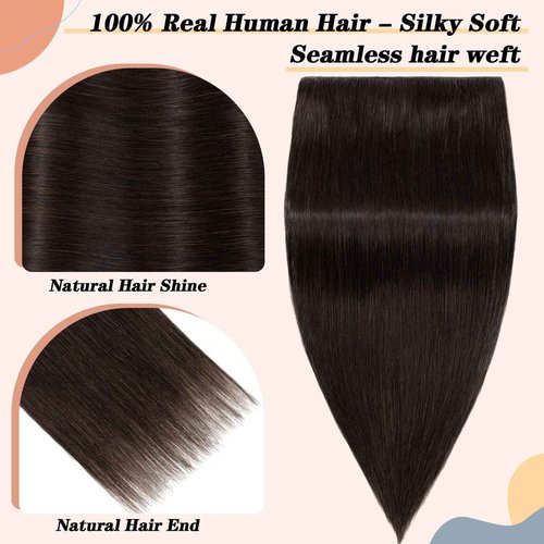 S-noilite Clip in Human Hair Extensions - 100% Real, One Piece/5 Clips, 3/4 Full Head - Thicker Hair, Clip-IN Standard Weft - Straight Soft (18"-90g, #02 Dark Brown)