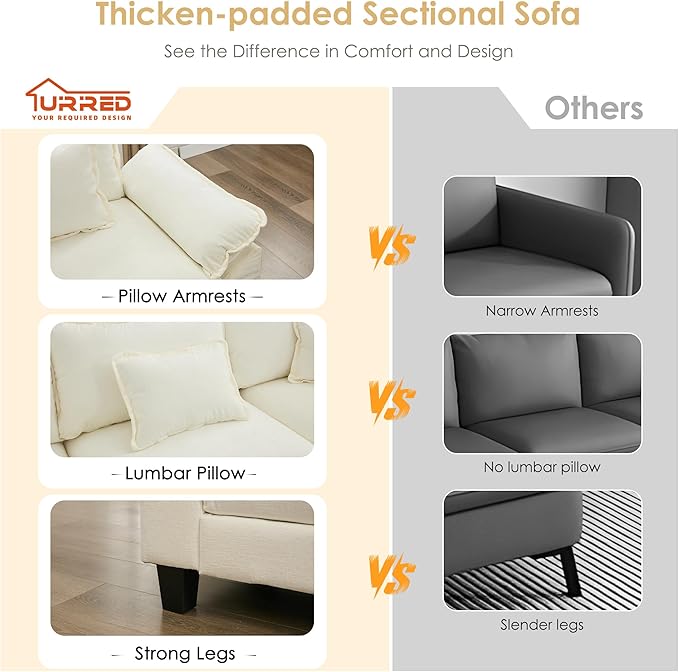 URRED Cloud Couch Modular Sectional Sofa, 87" Modern L Shaped Deep Seat Sofa with Ottoman & Pillows, Ultra Comfy Chenille Couches for Living Room, Bedroom or Apartment, White | Chenille Fabric, Skin Friendly, Breathable, Ergonomic Design, Flexible Modular