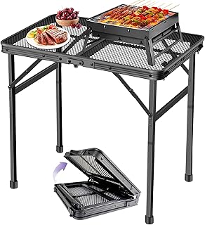 BRIAN & DANY Camping Table Folding Grill Table, Small Foldable Table Height Adjustable, Portable Metal Picnic Table for Ou...