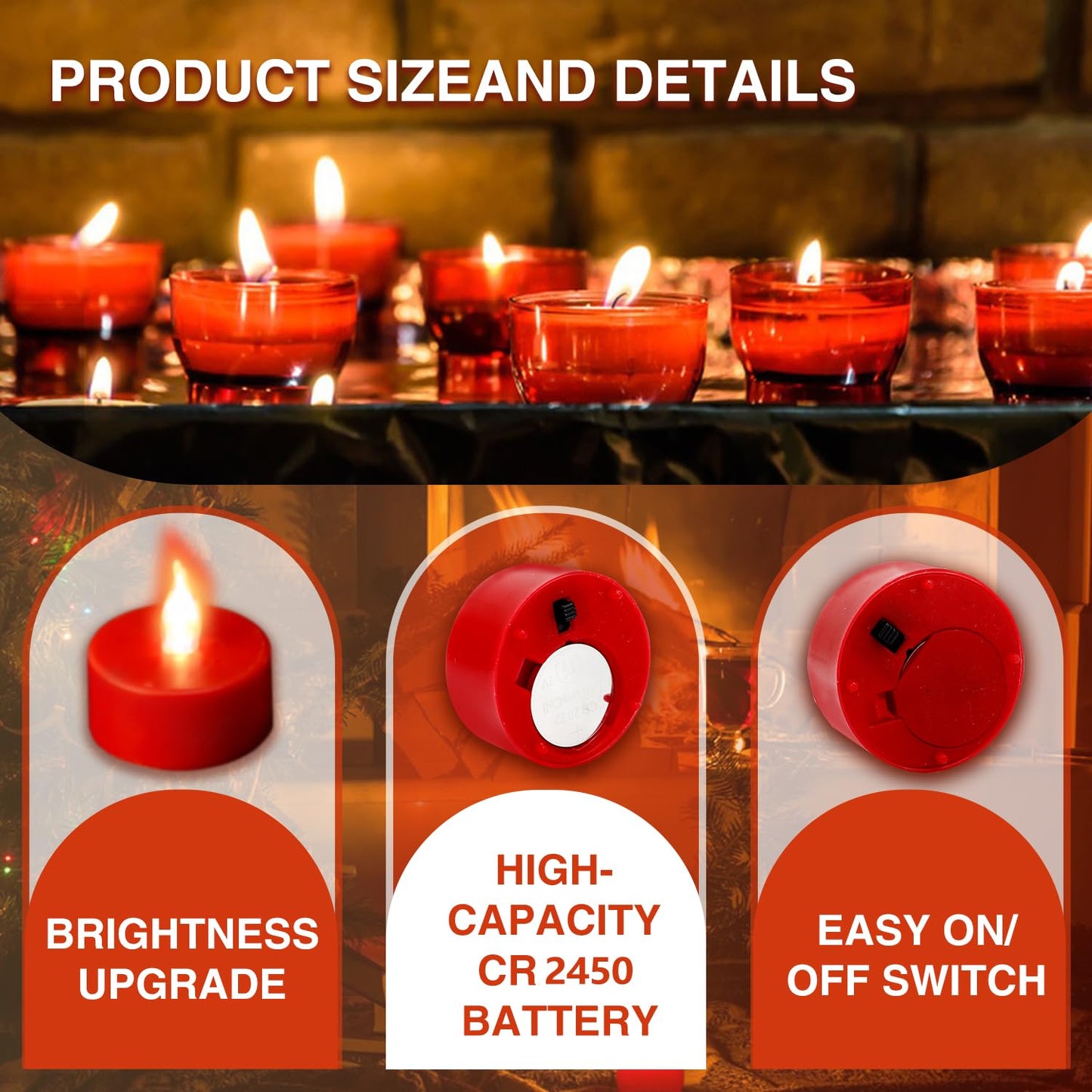 xiangpeng Tea Light Candles with Remote Control,50pack Flickering Flameless LED Candle,Long Lasting 400+Hours,Battery Operated with Timer for Home Decoration Seasonal &Festival Celebration Red