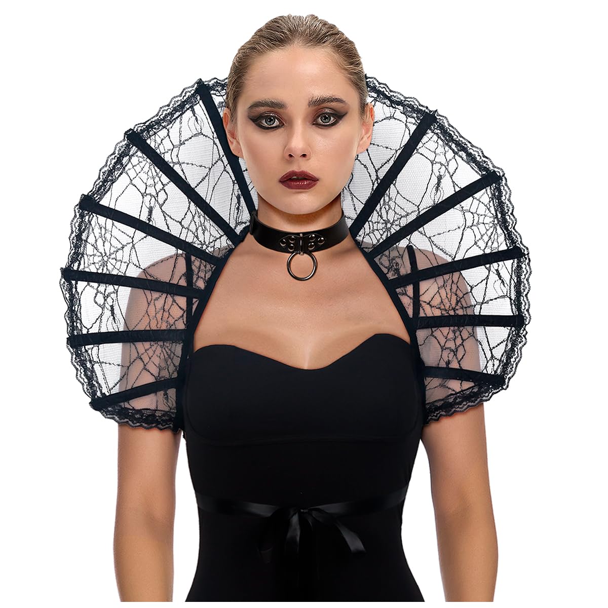 L'VOW Women Black Lace Victorian Collar Gothic Stand Up Vampire Collar Halloween Masquerade Cosplay(Black)
