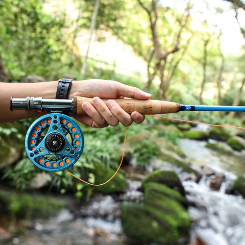 Sougayilang Fly Fishing Rod and Reel Combo, 4-Piece Fly Rod and Aluminum Alloy Reel Complete Starter Package with Rod Bag-Blue-#5