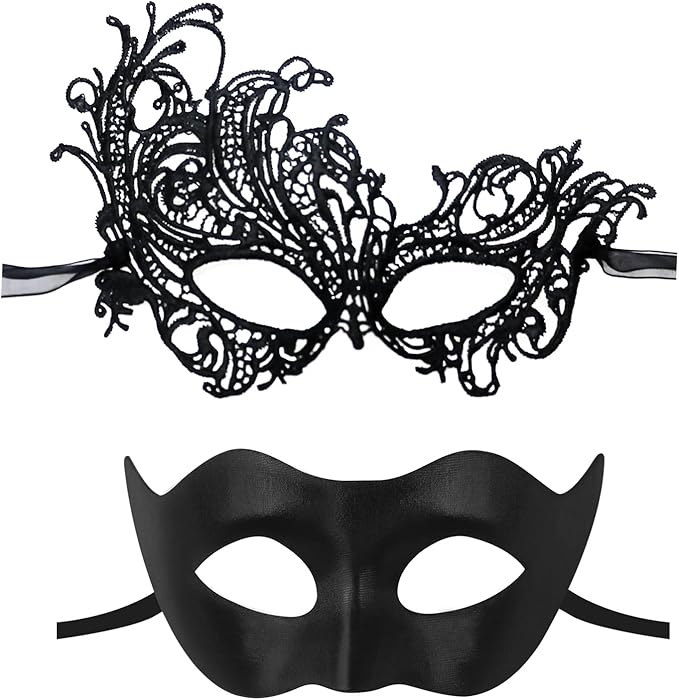 IncreDecor Couple Masquerade Lace Mask Set, Fit for Women and Men Venetian Halloween Masks, Specially for Costume, Mardi Gras