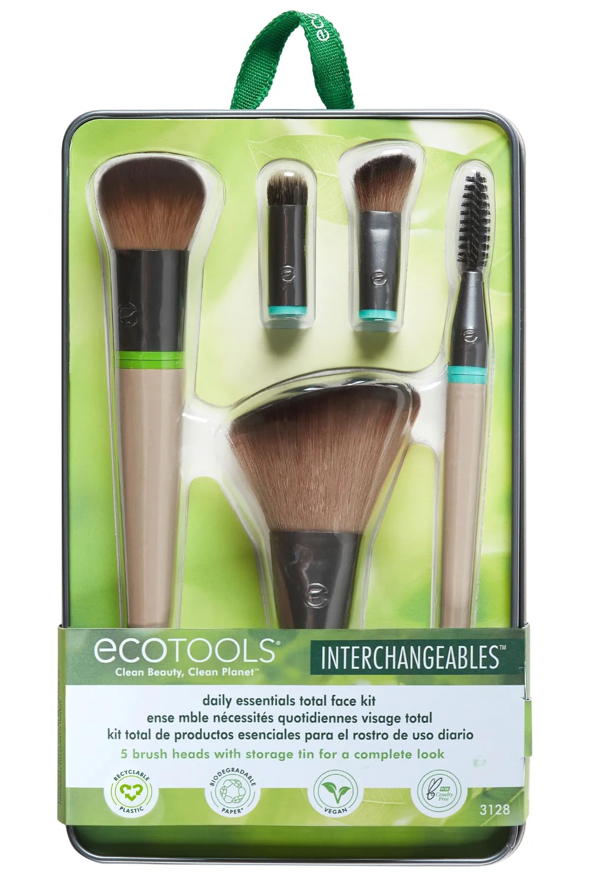 EcoTools Interchangeables Daily Essentials Total Face Makeup Brush Kit, Essential Oils, Multiuse Face Makeup Brushes, Bronzer, B