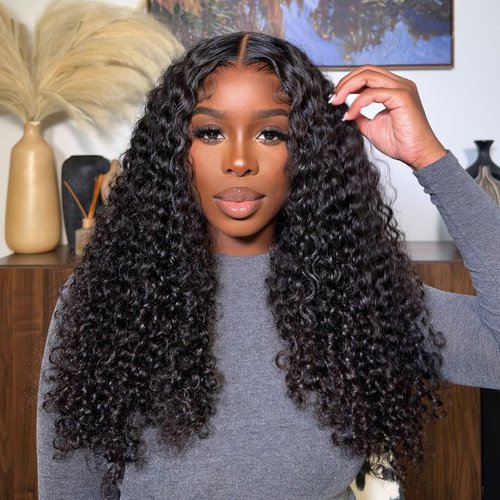 13x6 Curly Wave Lace Front Wigs Human Hair 180% Density 26 Inch Deep Jerry Curly Human Hair Wig for Women HD Lace Frontal Wigs Pre Plucked Natural Black
