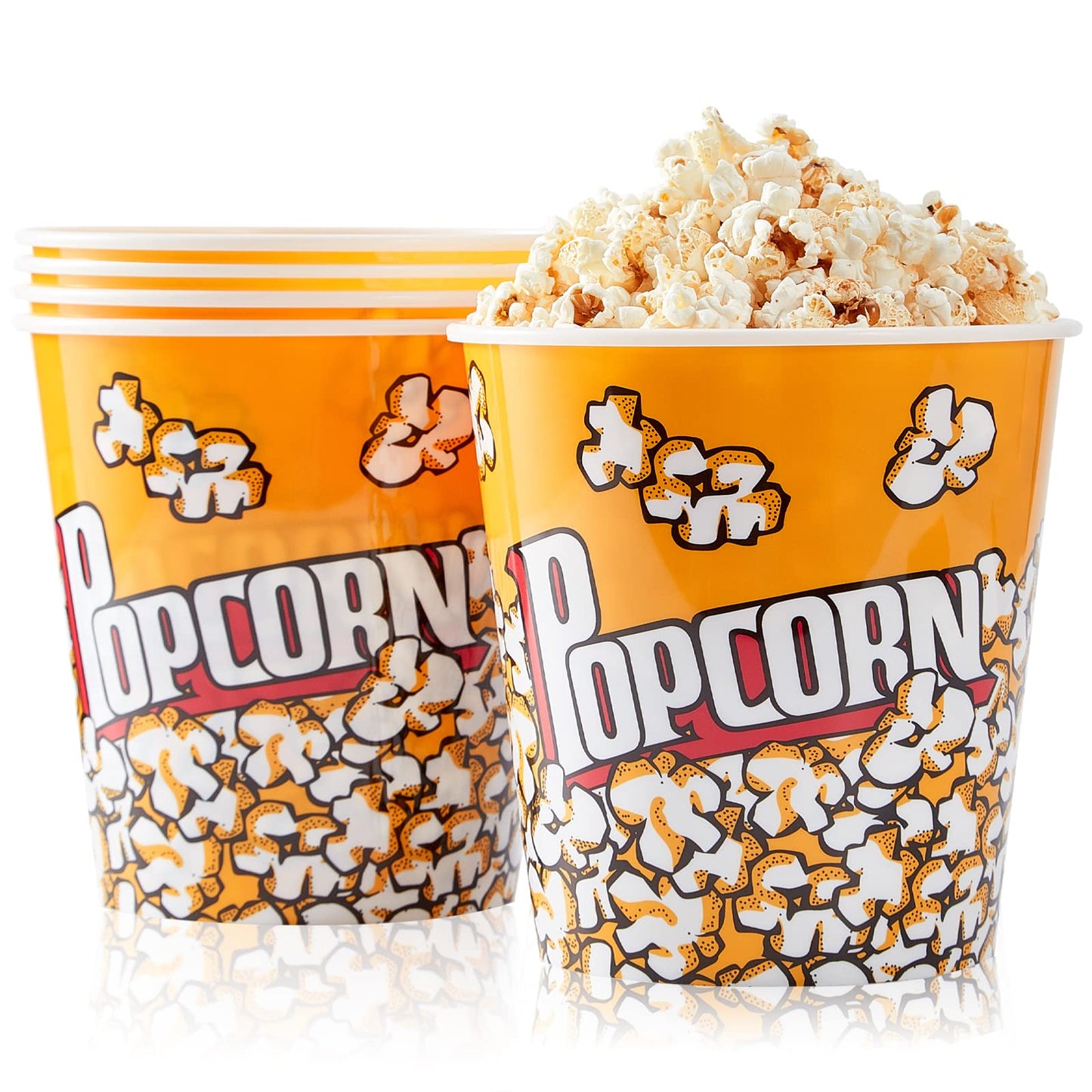 RAYMEA Plastic Popcorn Containers Retro Style Reusable Popcorn Buckets for Movie Night 7.1”x7.1”x5.1” (5 Pack)…