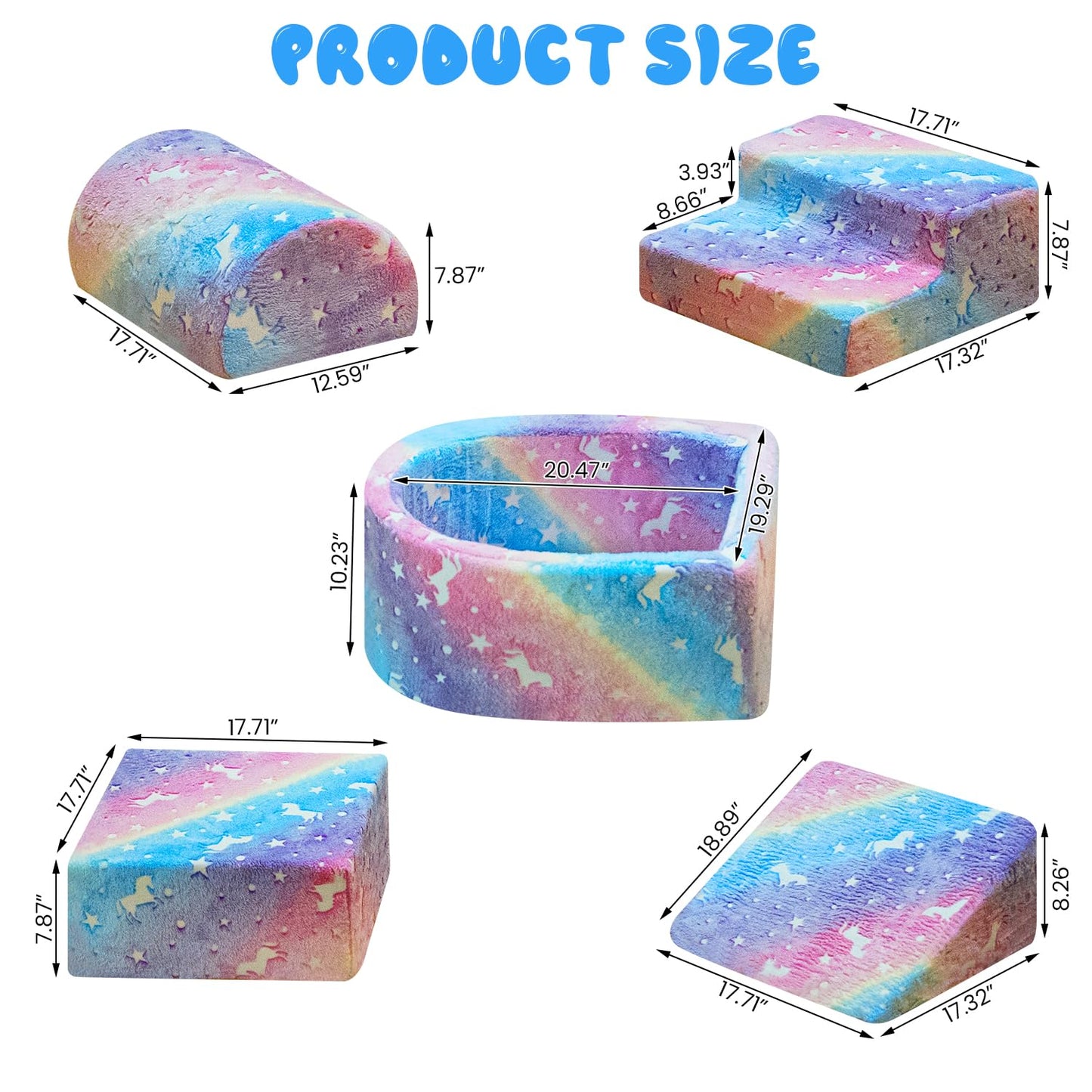 Lamerge Kids Couch, 5-in1 Modular Sectional Toddler Playing Sofa, Glow-in-The-Dark Convertible Foam Couch, Multi-Combination, Ages 1-6, Develop Hands-on Skills and Imagination (Color Unicorn, A)