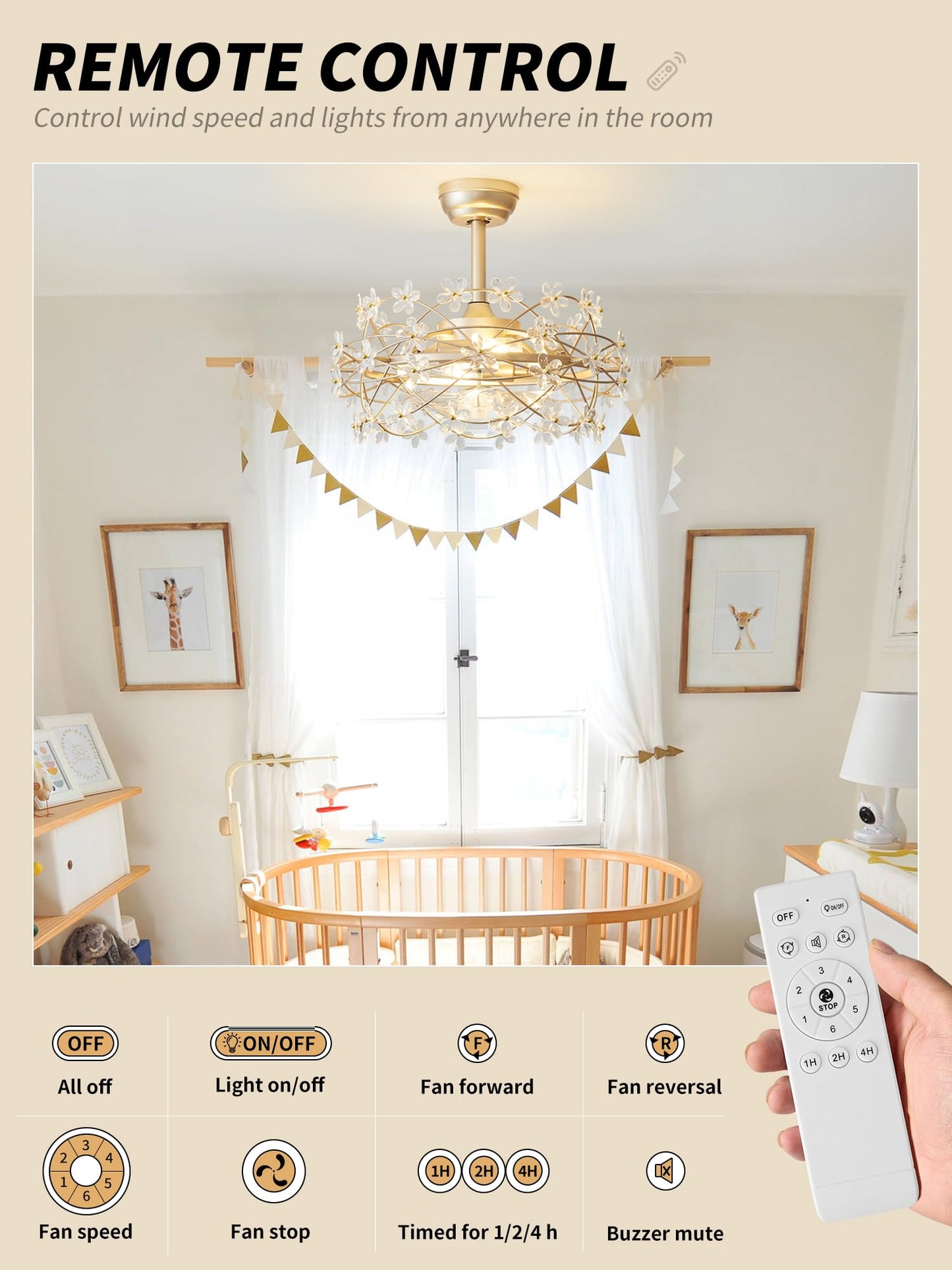 Sydacg 20 Gold Crystal Fandelier Ceiling Fan With Light, Mid-Century Chandelier Ceiling Fan With Light Remote Control, Flower Ca