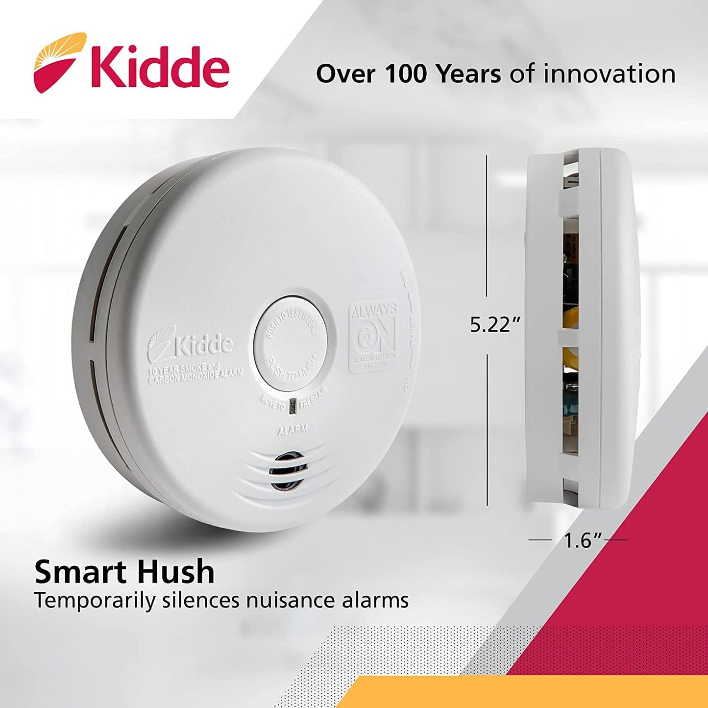 Kidde Smoke & Carbon Monoxide Detector Combo, 10-Year Battery, Replacement Alert, 4 Count (Pack of 1)