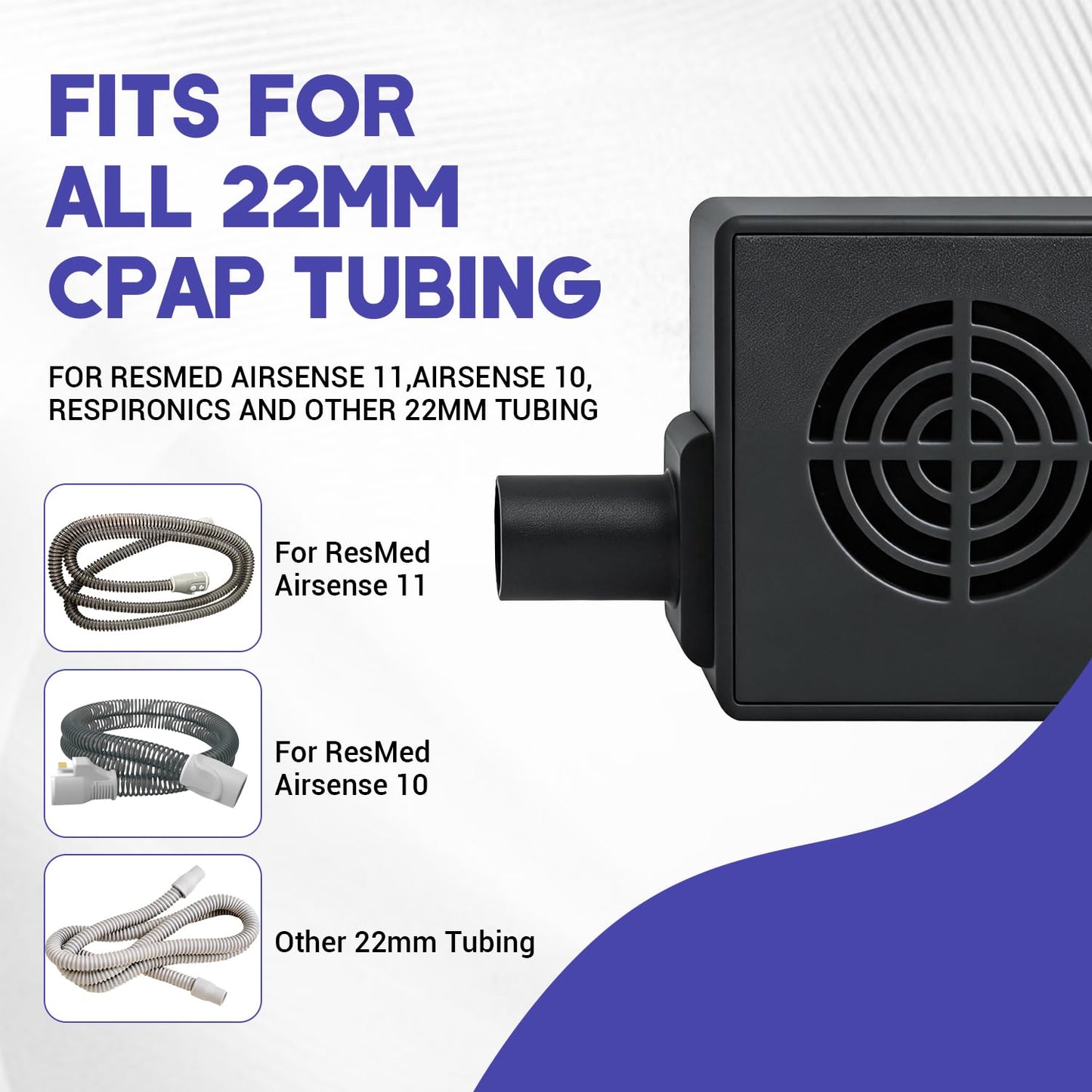 CPAP Hose Dryer Fan for 22mm Tubing, CPAP Tube Cleaner Blower of Adjustable Airflow, with Resmed Airsense 10 11 Machine Tubing, CPAP Cleaning Supplies, Kit Helps Quick Drying Hose (Black)
