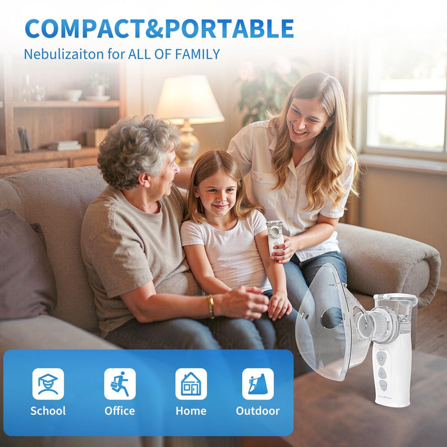 Portable Nebulizer for Adults & Kids, Auto-Cleaning Rechargeable Handheld Mesh Nebulizer Machine, Travel & Home Use, Fast Relief for Breathing Problems, Ultra Quiet