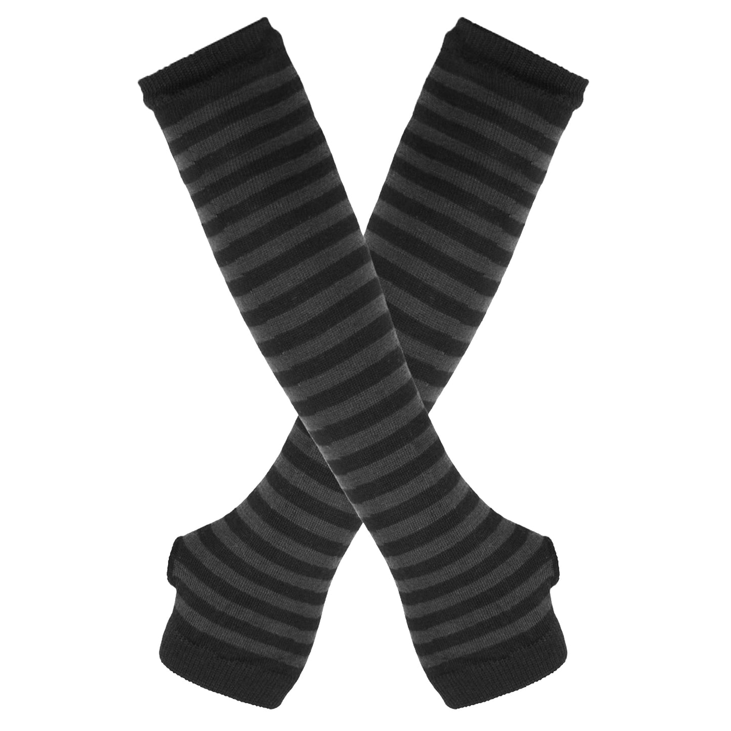 UTTPLL Womens Punk Gothic Long Arm Warmers Fashion Striped Fingerless Gloves Winter Warm Knitted Stretchy Mitten Thumb Hole Wrist Warmer Halloween Costume Stripe Black Grey