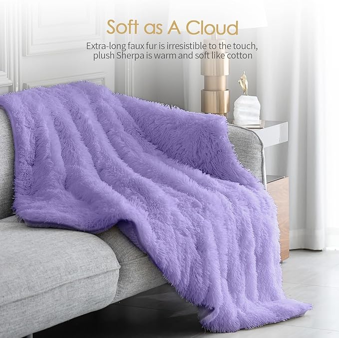 Mr. Sandman Faux Fur Weighted Blanket 20 lbs, Weighted Blanket Queen Size with Luxury Long Fur and Plush Sherpa Back, Super Warm Fuzzy Decorative Heavy Blanket Throw - 60"×80", Light Purple
