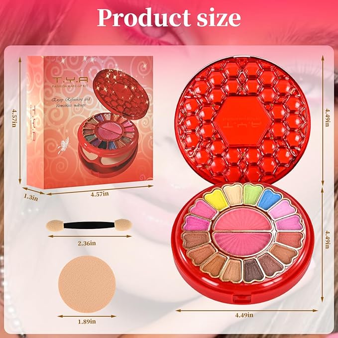 Badhare Personal Makeup Ruby-Inspired Palette Set 25 Color Multifunctional Eyeshadow, Blush Highlighter Kit with Shimmer, Pearlescent Finishes, Cruelty-Free Waterproof Includes Sponge Sticks & Mirror
