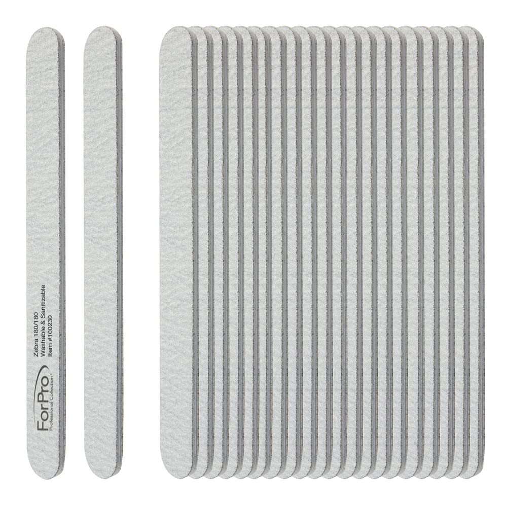 ForPro Professional Collection Zebra Foam Board, 180/180 Grit, Double-Sided Manicure Nail File, 7    L x .75    W, 50-Count