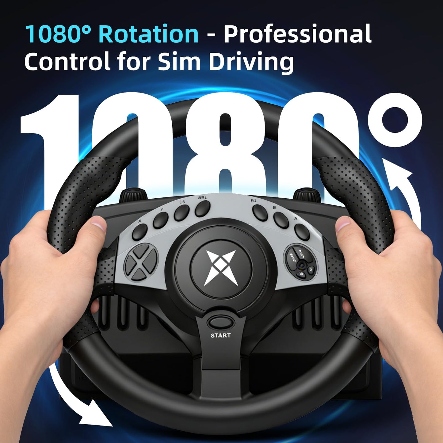 NBCP PC Racing Wheel - 1080 Degree 28CM 11" Steering Wheel with 3-Pedals and H-Shifter - Magnetic Induction & Metal Bearings, Sim Driving Wheel for Euro Truck Simulator 2, Farming Sim, Windows PC