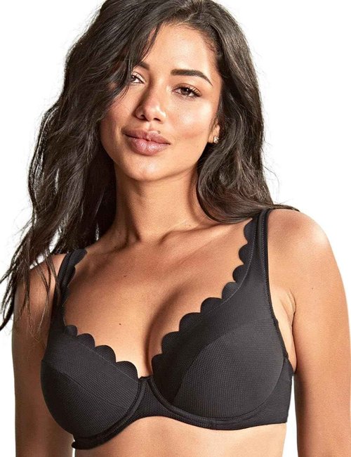 Panache Swim Spirit Lauren Underwire Plunge Bikini Top |Black,34F| Bikini Top for Women, Plunge Neckline, Underwire Support, Scallop Detailing, Luxury Swimwear, Mix and Match