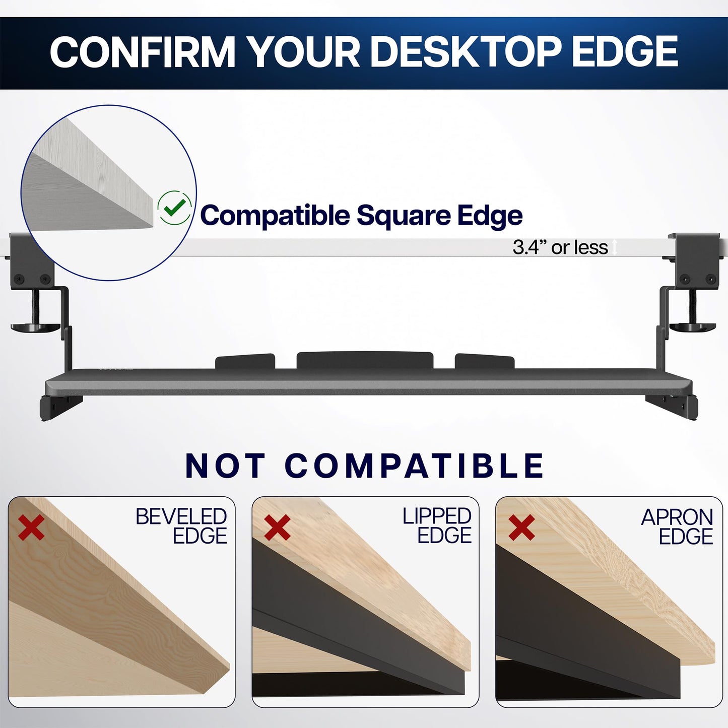 VIVO Large Height Adjustable Under Desk Keyboard Tray, C-clamp Mount System, 27(33 Including Clamps) x 11 inch Slide-Out Platform Computer Drawer for Typing, Black, MOUNT-KB05HB