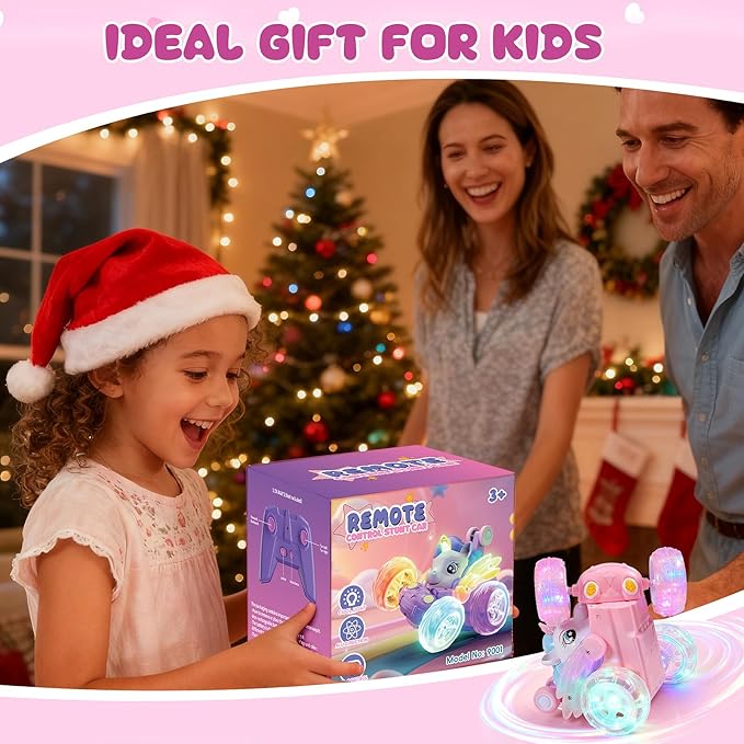 Unicorn Toys RC Car for Girls 4-6 Pink Cute Remote Control Toy for Beginner - Easy-to-Use, 360°Flips Stunt & Cool Blinky Lights - 3 4 5 6 7 8-10 Year Old Girl Birthday Gift Idea Christmas Stuff