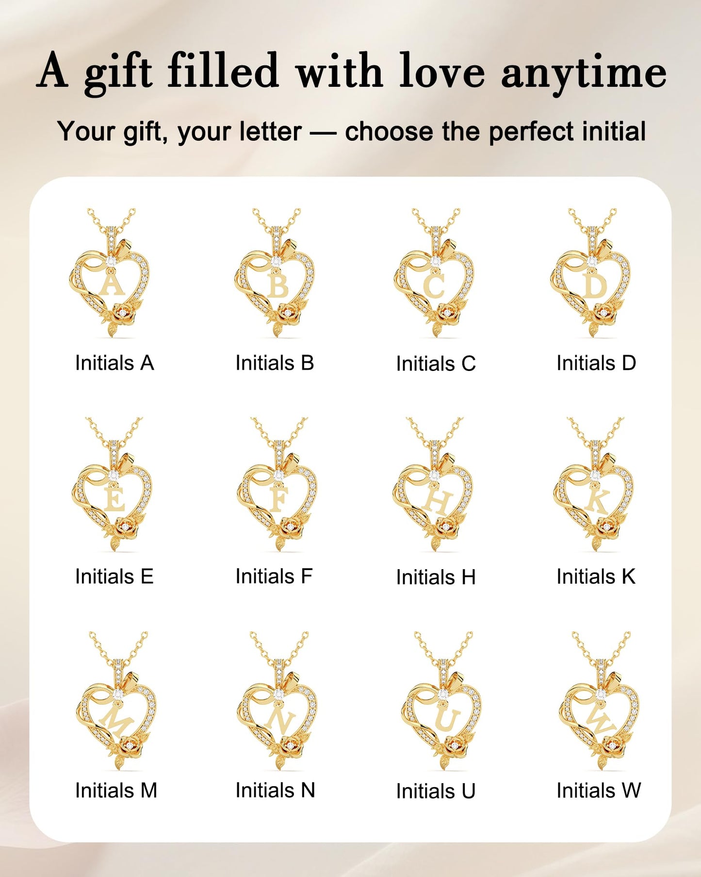 AGZBT Initial Heart Necklace Gift for Women – 14K Gold Plated Rose Pendant, Personalized Letter Jewelry for Wife, Mom, Grandma, Sister – Birthday, Anniversary for Her, Gold I