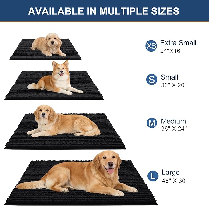OLANLY Dog Door Mat for Muddy Paws 36x24, Ultra Absorbent Chenille Mud Doormat, Non-Slip Washable and Dirt Trapping Doormat for Indoor Entryway, Quick-Dry Indoor Pet Bed Mats for Dogs, Black