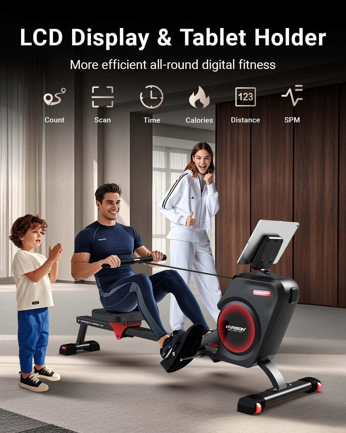 HARISON Rowing Machines for Home, Magnetic Rower Machine with US Mute System, Bluetooth, App Supported, Smooth & Quiet Slide Rail,350 LB Weight Capacity and Free Courses