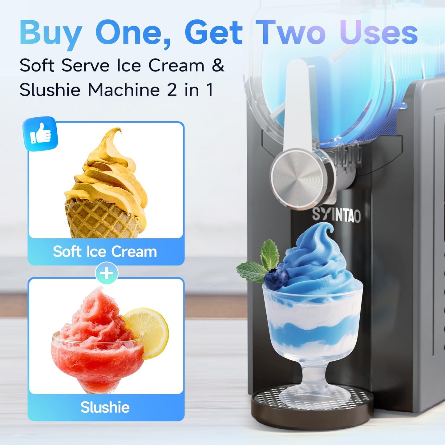 Slushie Machine – No Ice Needed, 88oz Frozen Drink & Soft Serve Ice Cream Machine. Slushy Machine For Home with LED Display, One-Touch Reservation & 6 Pre-set Programs for Frozen Margaritas, Frappés