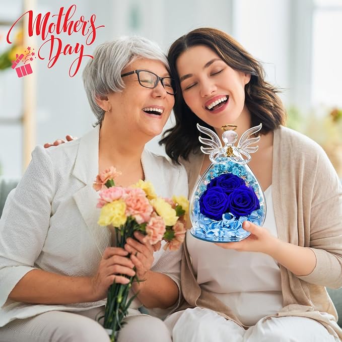 Beferr Valentines Day Rose Gifts for Her Women Mom Gifts for Birthday, Fresh Flowers for Delivery Forever Preserved Rose in Glass Angel Figurine, for Grandma Wife Daughter Girlfriend