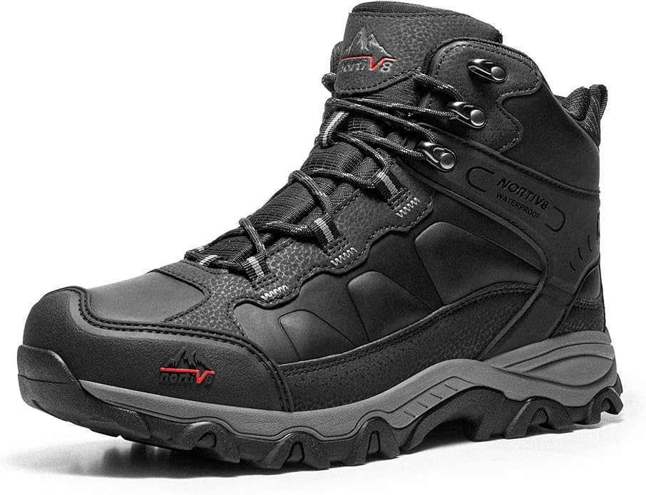 NORTIV 8 Men's Waterproof Hiking Boots Outdoor Trekking Lightweight Mountaineering Leather Shoes