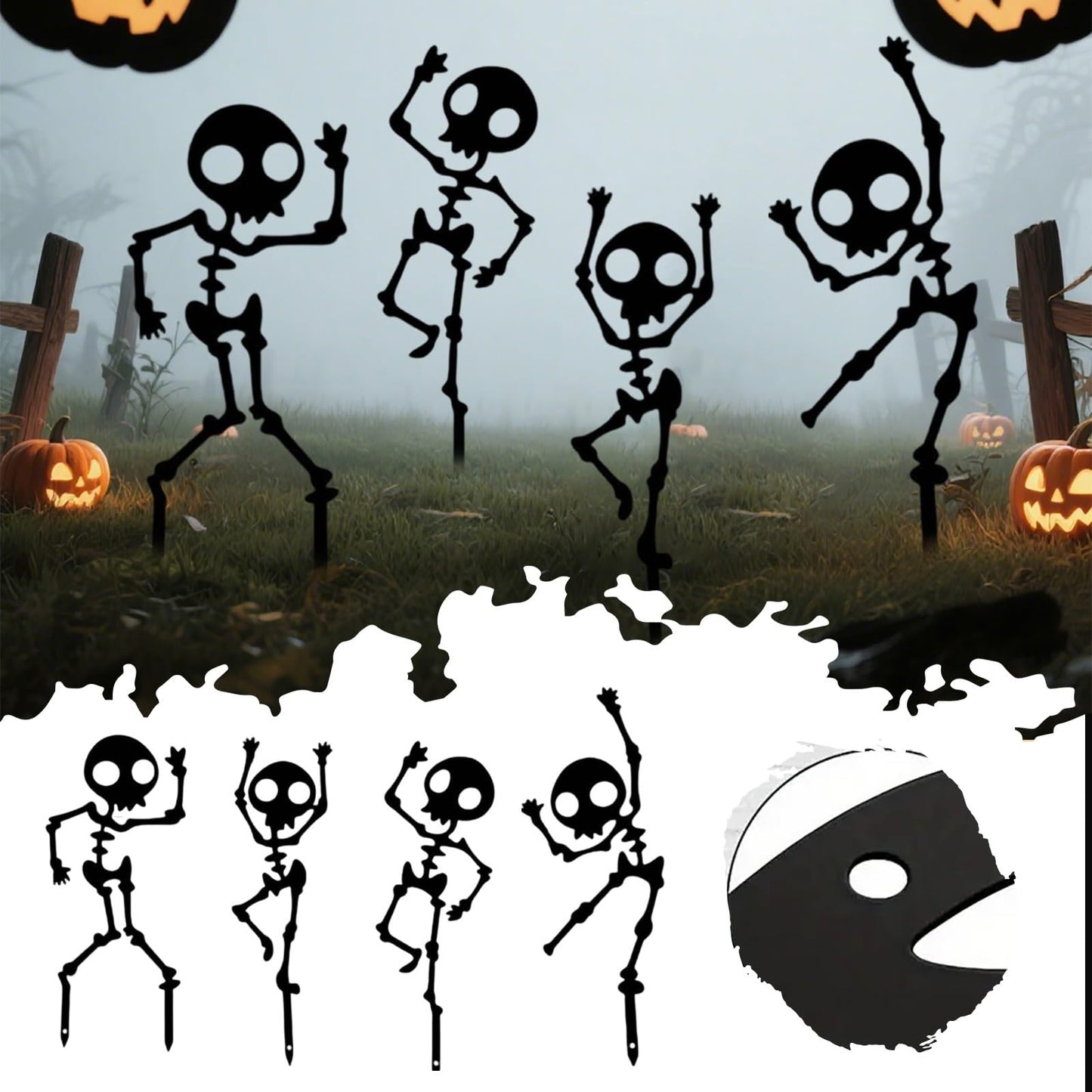 RTBCHLFV 4Pcs Spooky Dancing Skeleton Garden Stakes, Skeleton Man Metal Die Cuts, Weatherproof Metal Yard Art, Halloween Decoration Outdoor Yard Ghostly Figurine for Patio Lawn Garden (Black)
