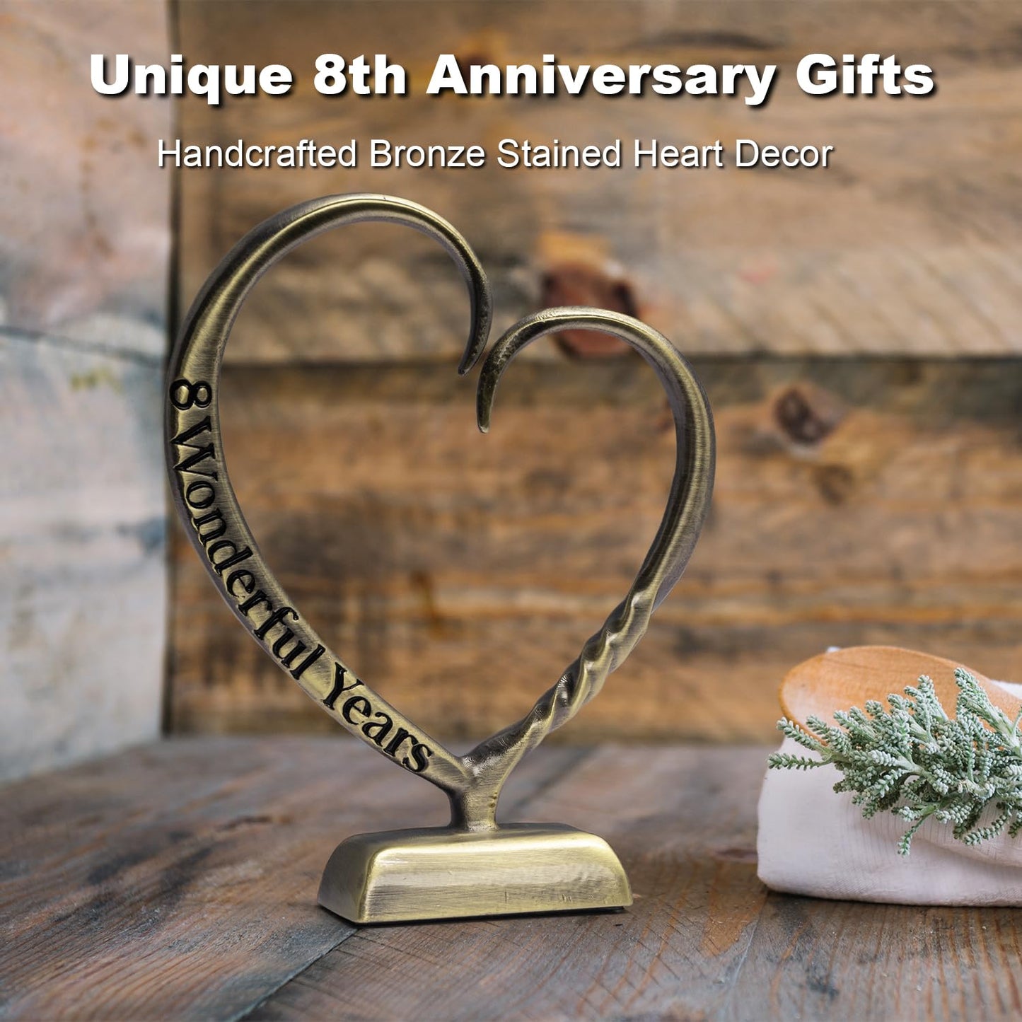BESZONE 8 Year Anniversary Bronze Gifts for Her Him Gift 7th Wedding Anniversary for Couples Wife Husband Men, Hand Forged Bronze Heart Art Keepsake Home Decor Artwork