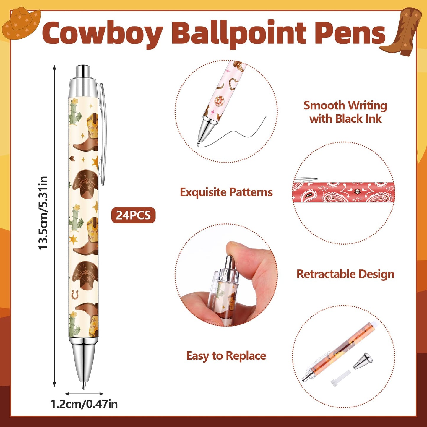 48 PCS Western Ballpoint Pens Mini Spiral Notebooks Bulk Cowboy Pocket Notepads Journal Memo Pads for Birthday Wedding Bridal Baby Shower Favors Office School Classroom Supplies
