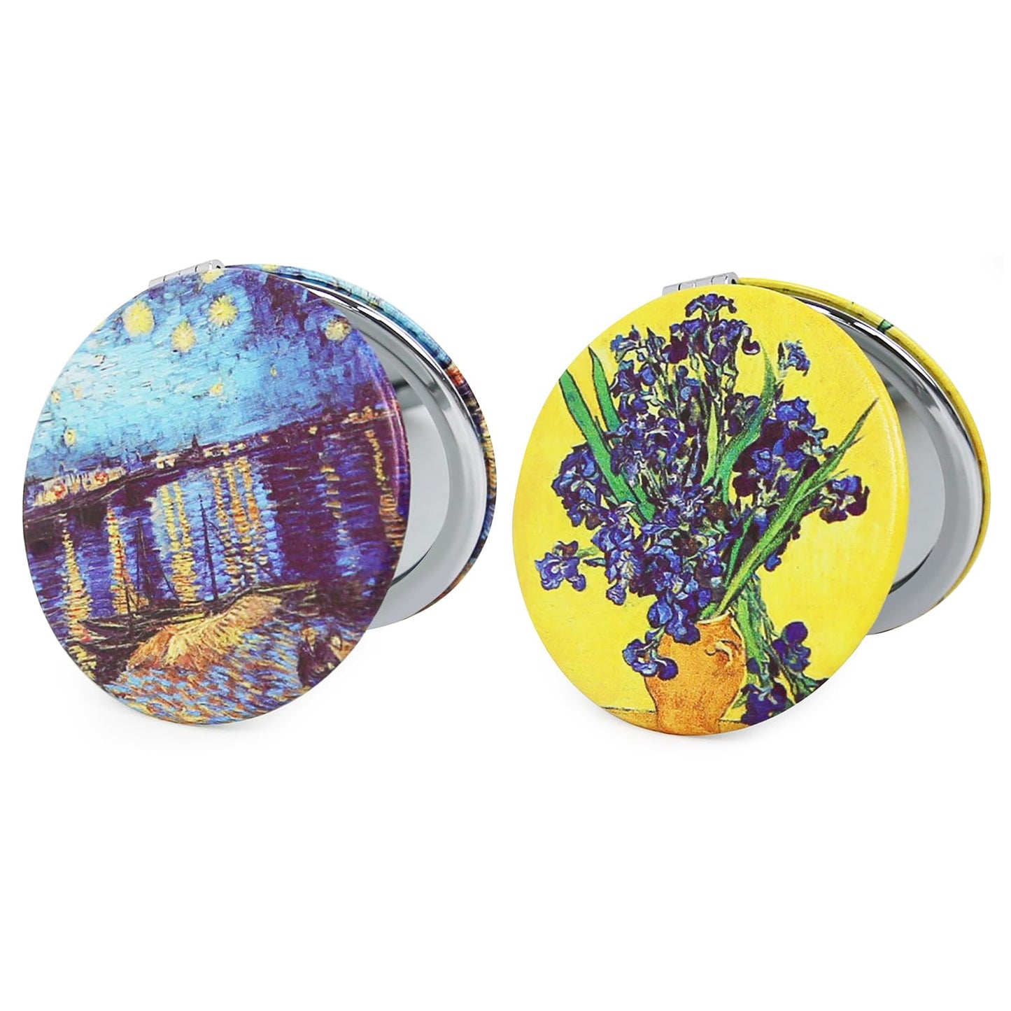 PDOZV Pocket Mirror, 2 Pcs Round 2.8    PU OilPainting Style Double Sided 1X/3X Purse Compact Mirrors (OP02OP03)