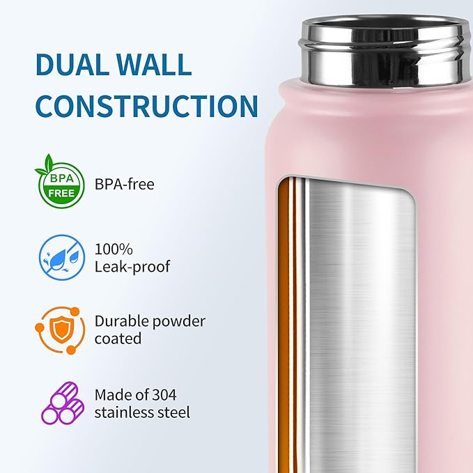 GOPPUS Insulated Water Bottle 20oz Stainless Steel BPA-Free Sports Bottle Ideal for School and Travel Silicone Spout Lid Prevents Leaks, Sweat, and Dust (Soot powder)