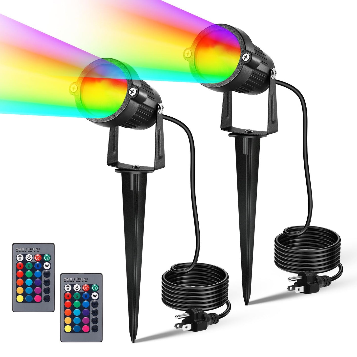 LemonBest Landscape Lighting - 6W RGB Color Changing Halloween Landscape Lights 120V Christmas Outdoor LED Spotlight with Remote Control Waterproof Spot Lights for Yard Garden Patio Driveway (2 Pack)