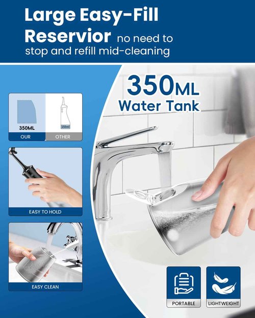 CNAPES Cordless Water Dental Flosser with 4 U-Shaped Jet，Black