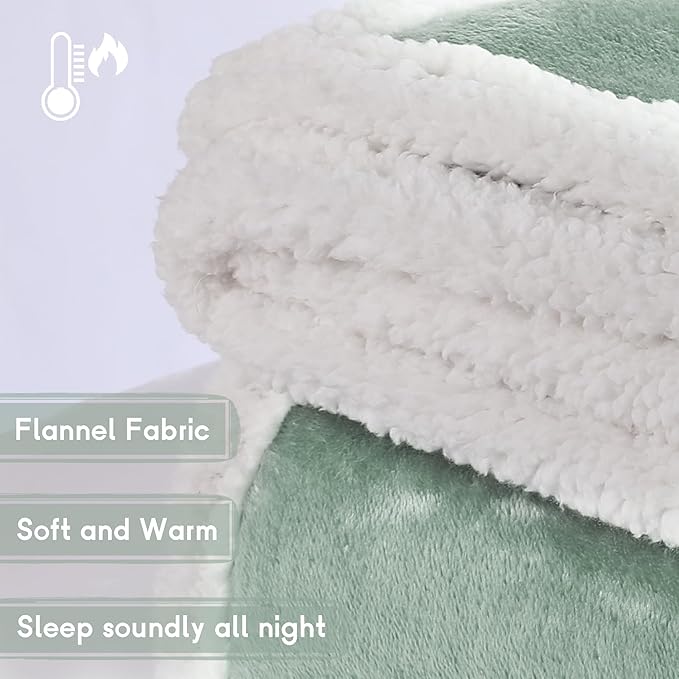 Heated Blanket Electric Throw Size 50''x60'' with 9 Heating Levels, 3 Hour Auto Shut Off, Machine Washable, Flannel & Sherpa Double-Sided Soft Warming Blanket for Couch, Bed, Office - Light Green