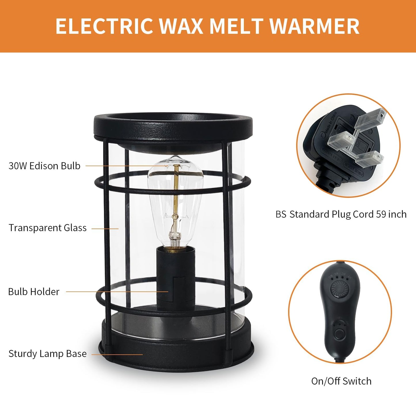 LIFFY Electric Fragrance Warmer - Wax Warmer for Scented Wax - Adjustable Brightness, Regular Shutdown and 2 Edison Bulbs Replacement, Cute Melter for Home Decor Office, Birthday Gifts for Women
