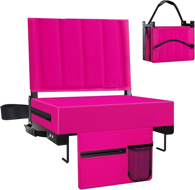 Aliphon Stadium Seat for Bleachers with Back Support and Cushion, Bleacher Seats with Shoulder Strap and Cup Holder, Padded Portable Folding Comfort Stadium Chair, for Sports Events, New Red (1pcs)
