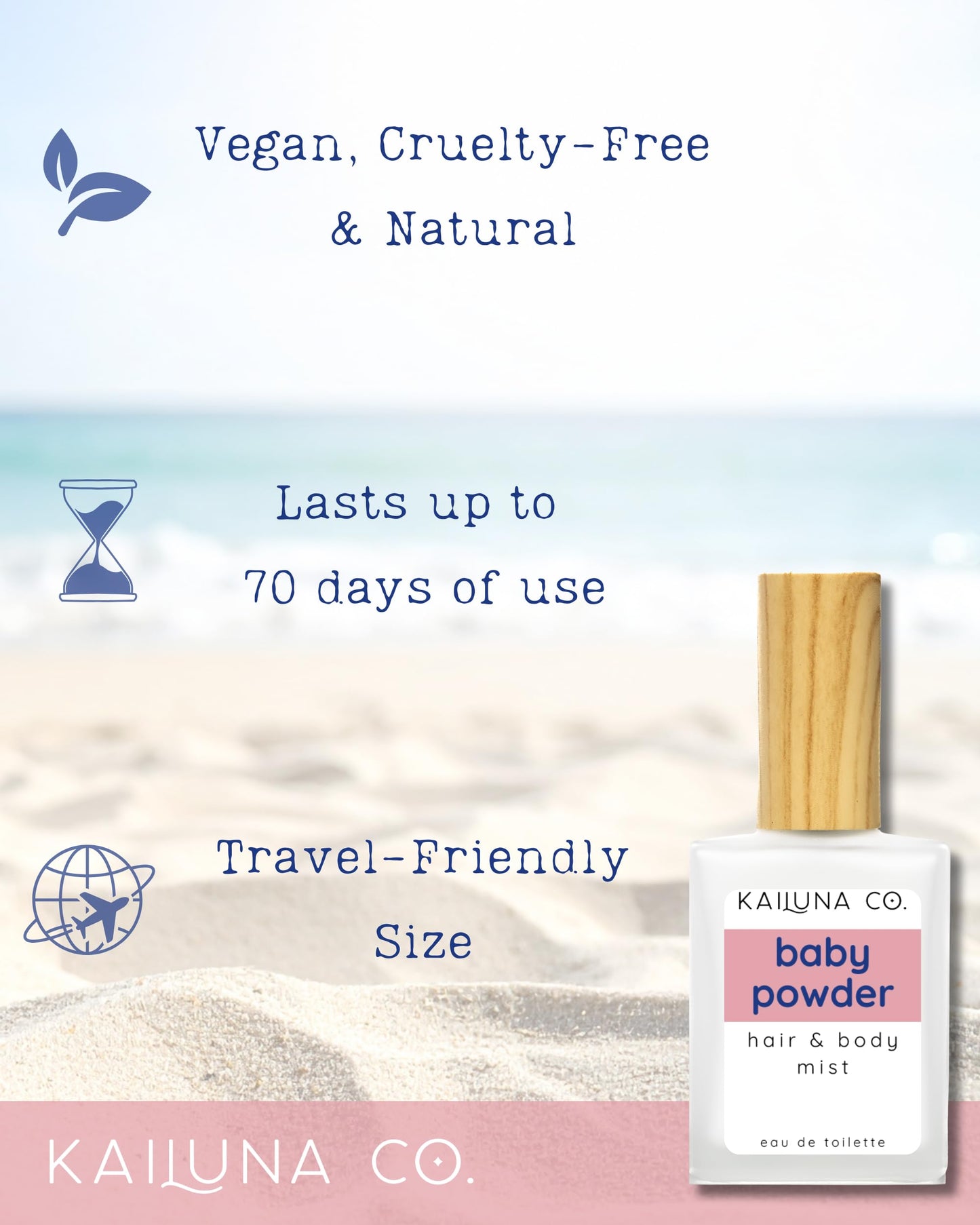 Kailuna Co. Baby Powder Natural Hair & Body Mist Spray, Pure Essential and Fragrance Oils, Alcohol-Free, Handmade in California, 0.5Fl Oz