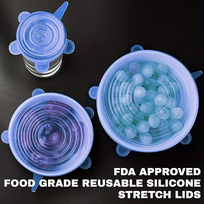 Reusable Silicone Stretch Lids – 18PCS Round & Square Stretchy Food Covers, Airtight & Leakproof, Microwave & Dishwasher Safe Blue