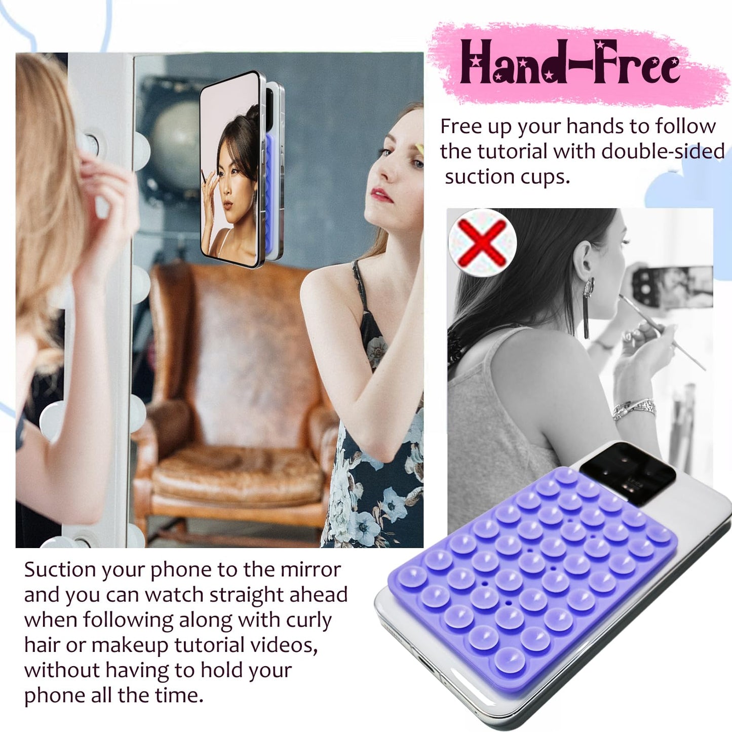 Azxyi 2 Pack Silicone Suction Cup Phone Case Mount Double Sided, Non Slip Phone Accessories For Cellphone, Hands-Free Strong Gri
