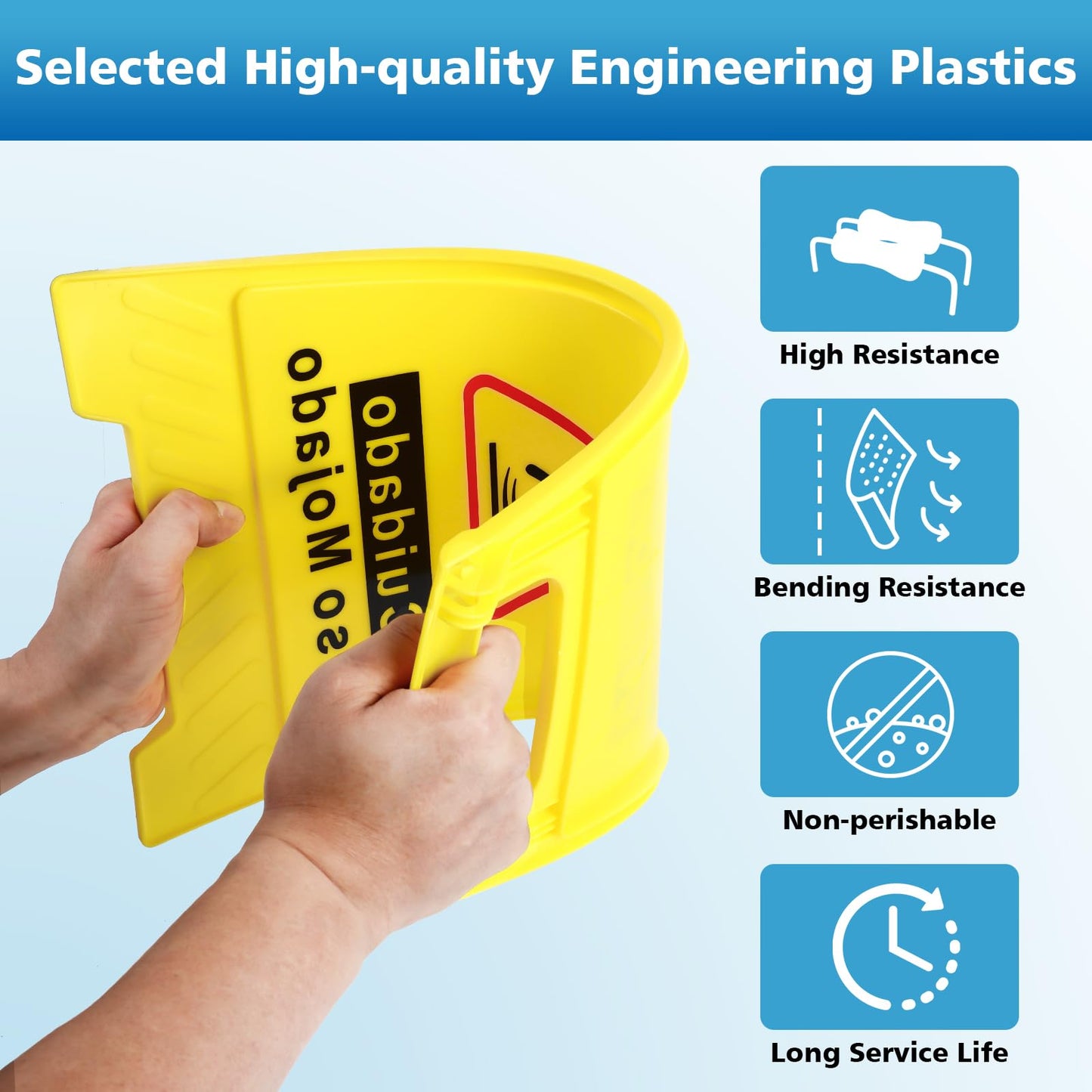 WOUSEDO 6-Pack Caution Wet Floor Sign,17.5" Height,Bright Yellow Double-Sided Folding A-Shaped Frame Design, Bilingual Caution Message